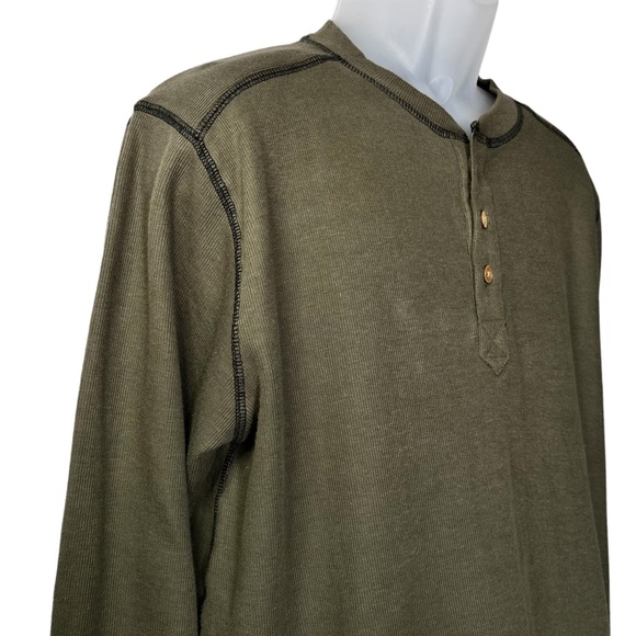 Vintage 1946 Green Henley Wood Buttons Washed Stoned Beaten Shirt Mens Large - Picture 8 of 10